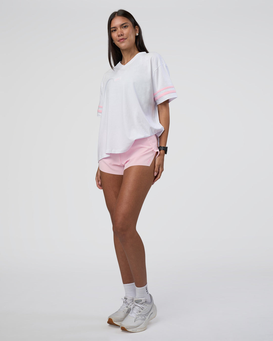Woman wearing Victory FLXCotton Oversized Tee - White-Marshmallow | Model:Rhiley | Size:S - view 2