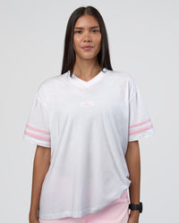 Woman wearing Victory FLXCotton Oversized Tee - White-Marshmallow | Model:Rhiley | Size:S | Thumbnail Index: 0