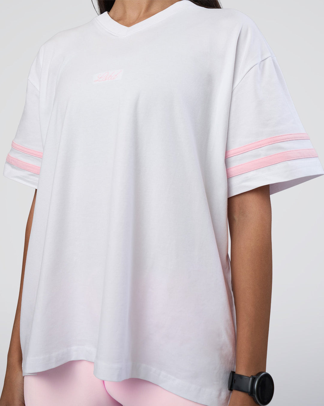 Woman wearing Victory FLXCotton Oversized Tee - White-Marshmallow | Model:Rhiley | Size:S - view 6