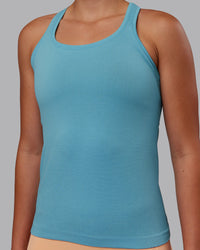 Woman wearing AeroFLX+ Seamless Tank - Retro Blue/Retro Blue | Model:Charlize | Size:S | Thumbnail Index: 4