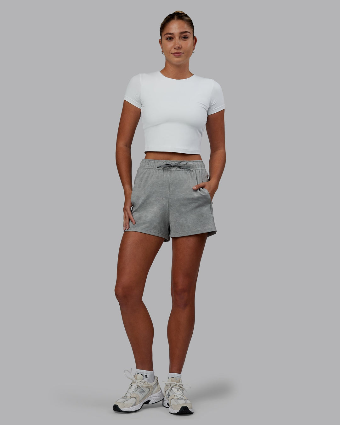 Women Wearing Restore CloudFLX Short - Light Grey Marl