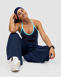 Woman wearing Zola Wide Leg Lounge Pant - Future Navy | Model:Grace | Size:S