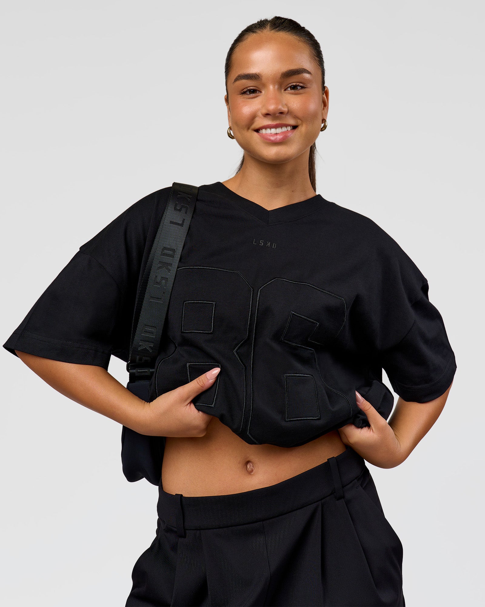 86 V-Neck Oversized Tee - Black-Black | LSKD – LSKD US
