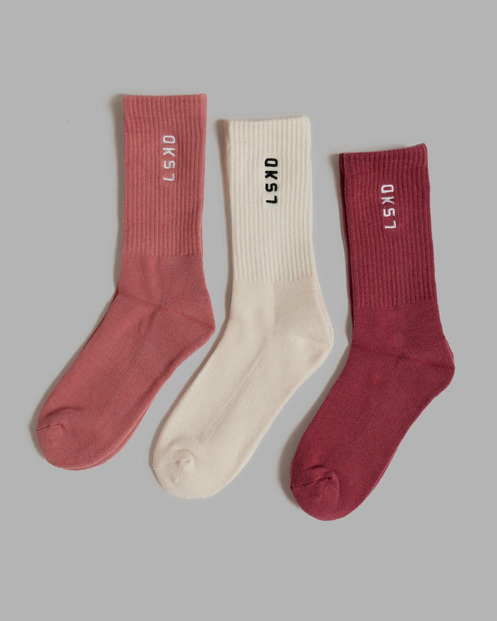 Signal 3 Pack Crew Socks - Old Rose-Dry Rose-Off White
