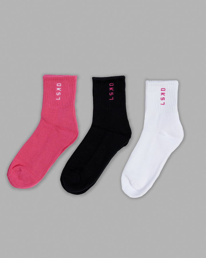 Signal 3 Pack Quarter Socks - White-Black-Berry Pink
