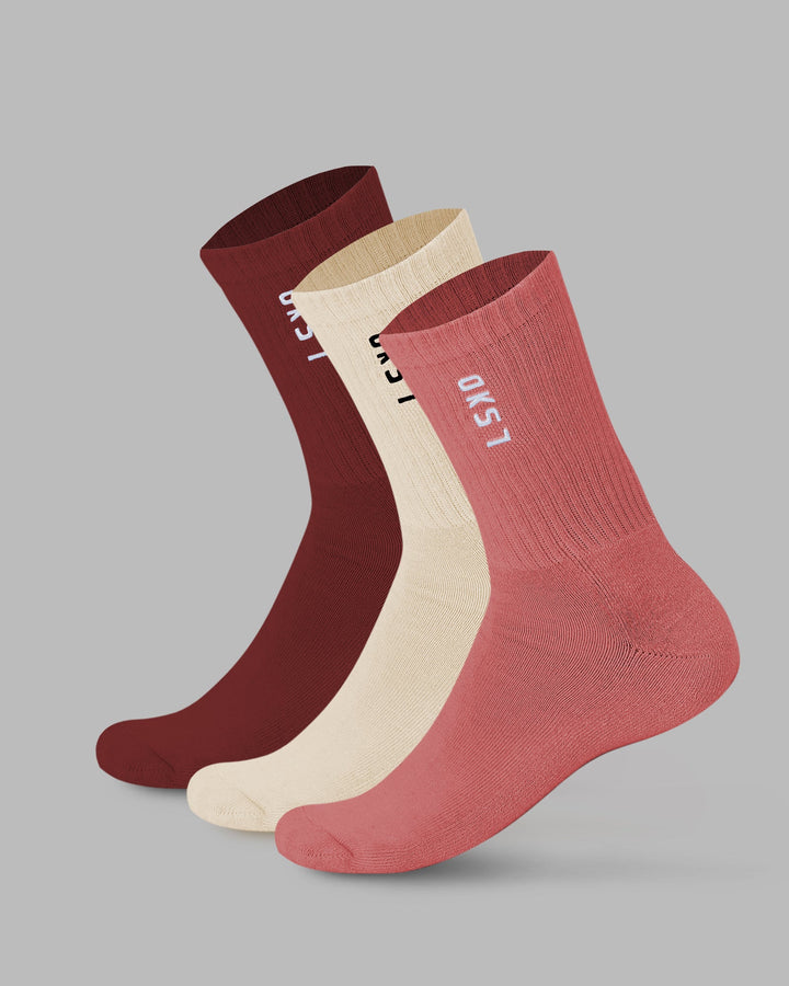 Signal 3 Pack Crew Socks - Old Rose-Dry Rose-Off White
