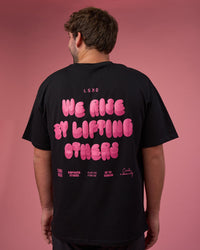 Man wearing BCAM FLXCotton Oversized Tee - Black-Ultra Pink | Model:Fletcher | Size:XL