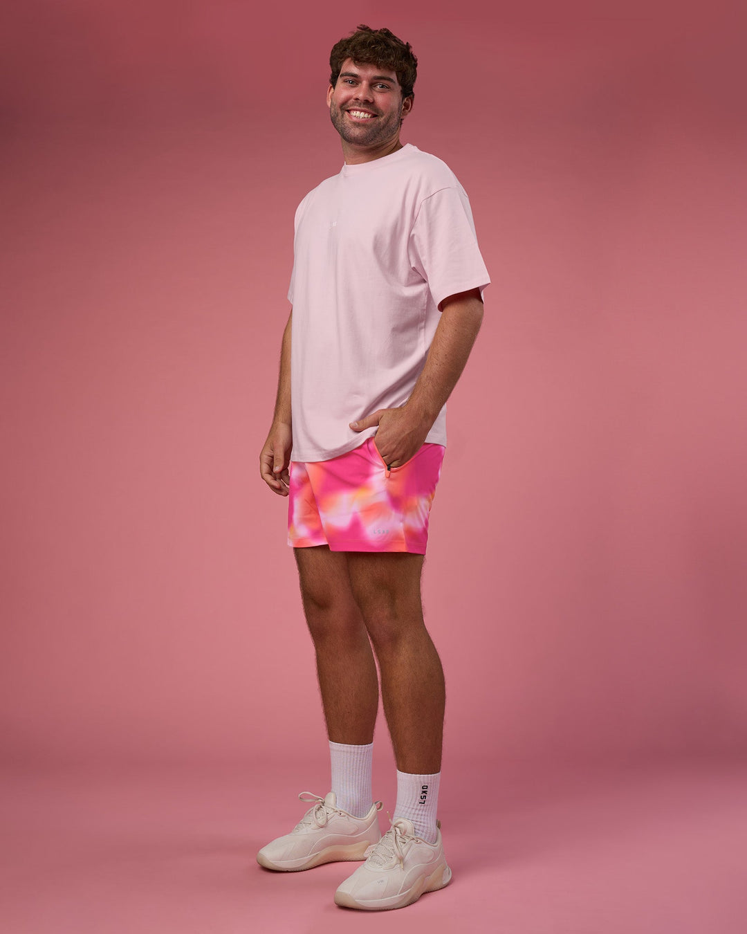 Man wearing BCAM FLXCotton Oversized Tee - Marshmallow-White | Model:Fletcher | Size:XL