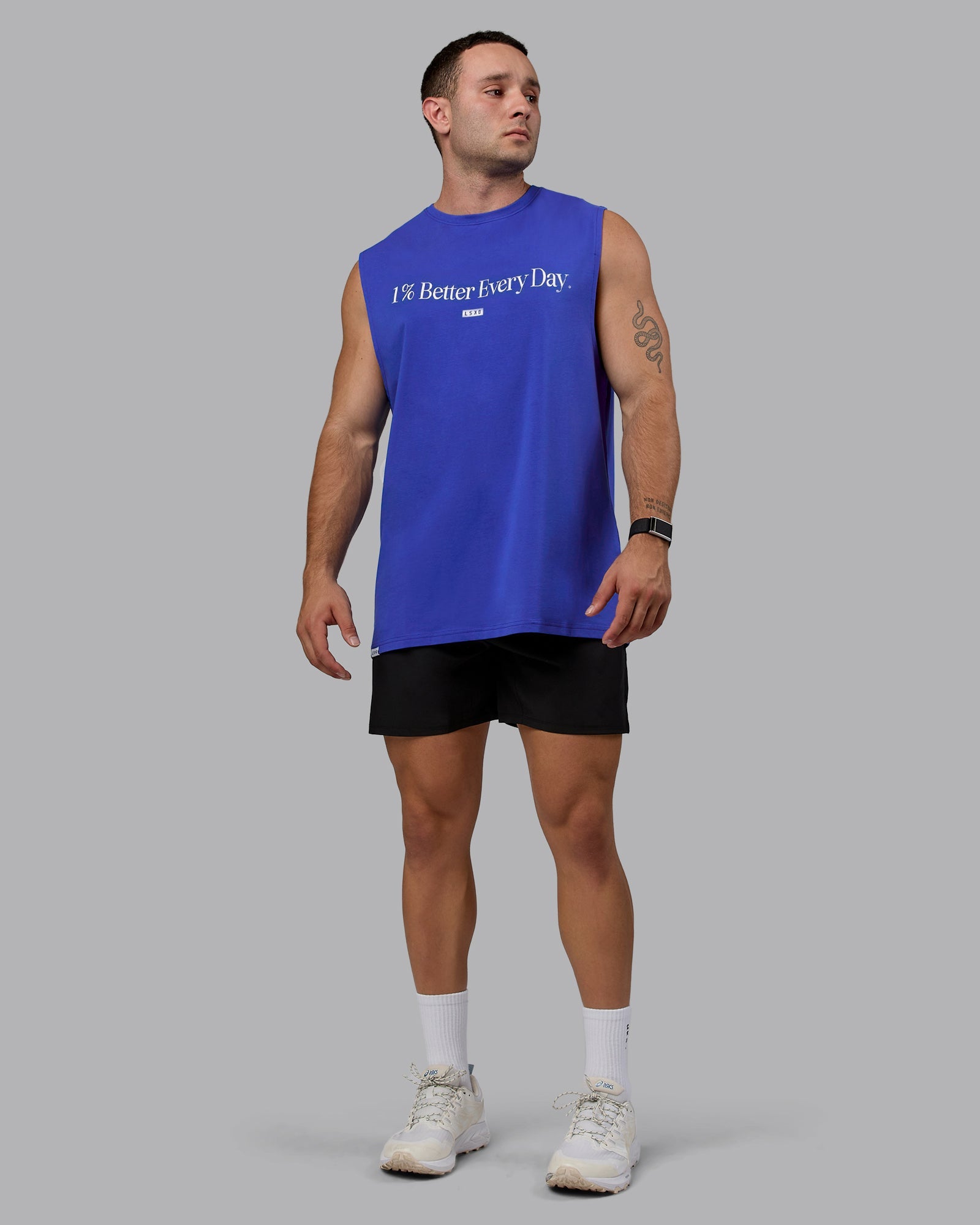 Man wearing 1% Better FLXCotton Training Fit Tank - Power Cobalt