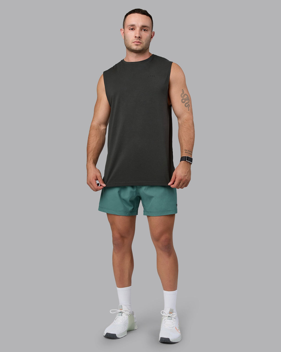 Man wearing Rep 5&quot; Lined Performance Shorts - Sagebrush