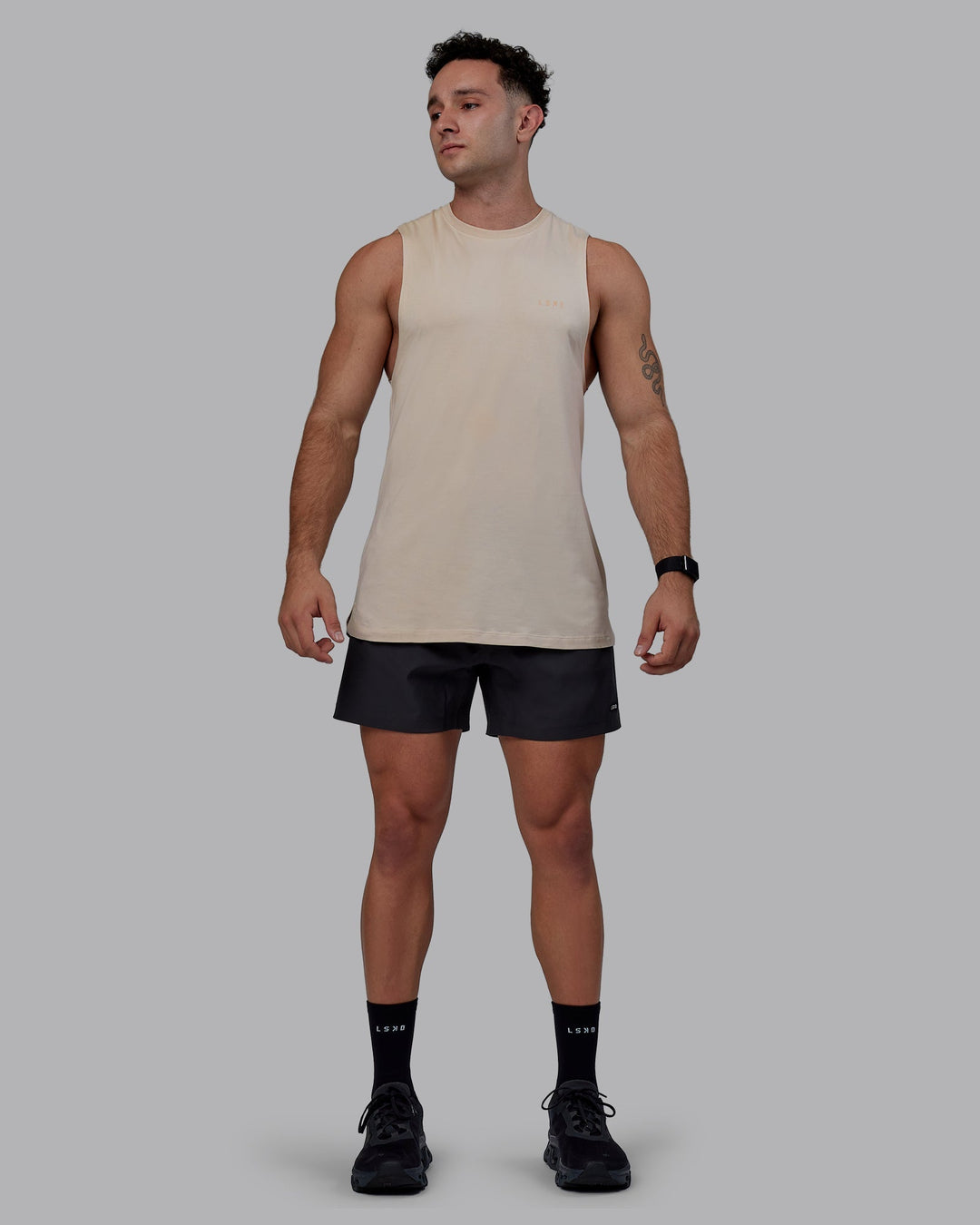 Man wearing Rep 5&quot; Performance Shorts - Pirate Black