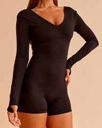 Woman wearing Vitality Long Sleeve Bodysuit - Black | Model:Brylee | Size:XS