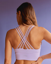 Woman wearing Flash Longline Sports Bra - Pale Lilac | Model:Beatriz | Size:XS | Thumbnail Index: 0