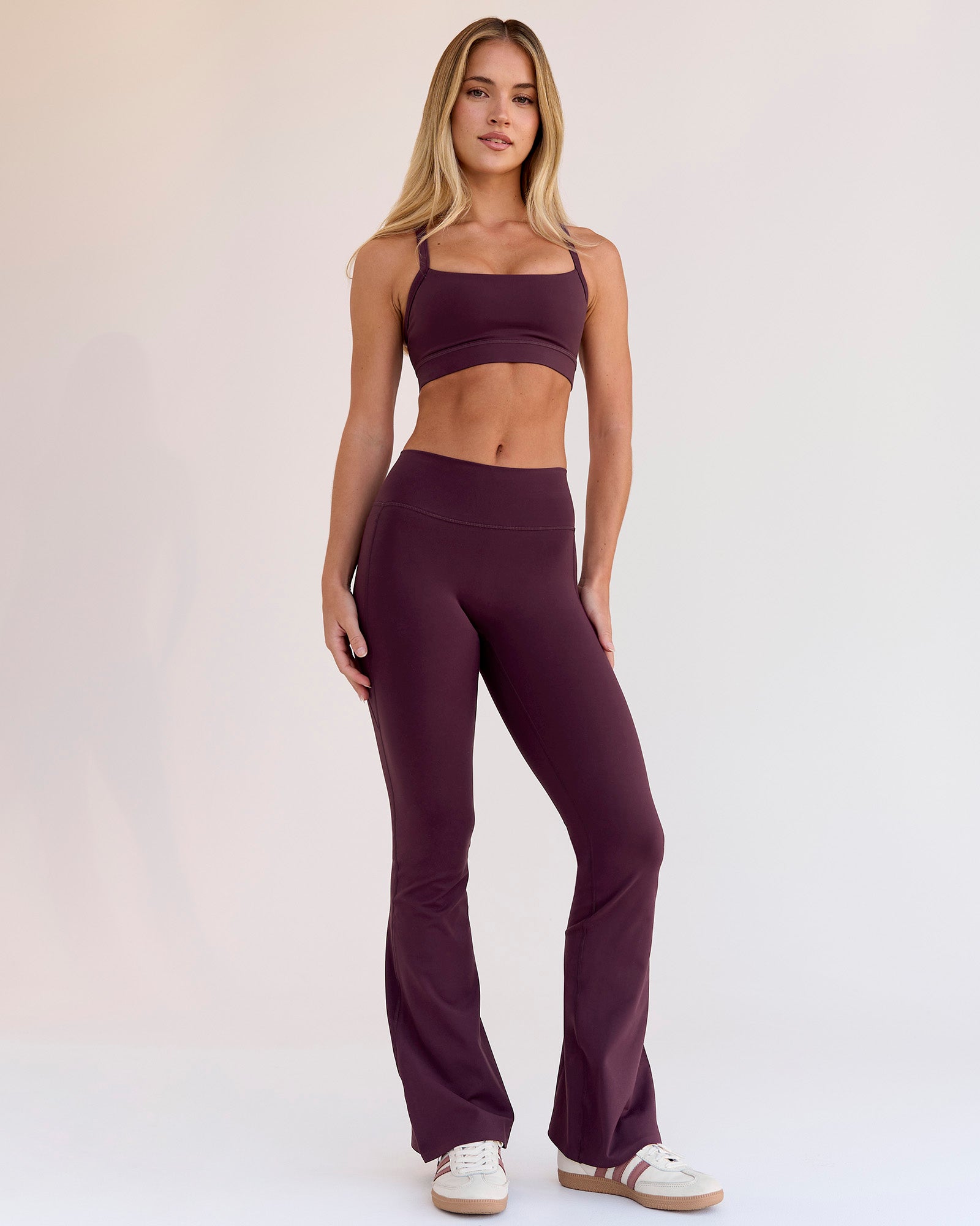 Fusion V-Contour High-Rise Flared Petite Legging Pockets - Cherry