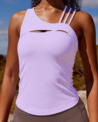 Woman wearing Galvanise Splice Shelf Bra Tank - Pale Lilac | Model:Jordan | Size:XS | Thumbnail Index: 0