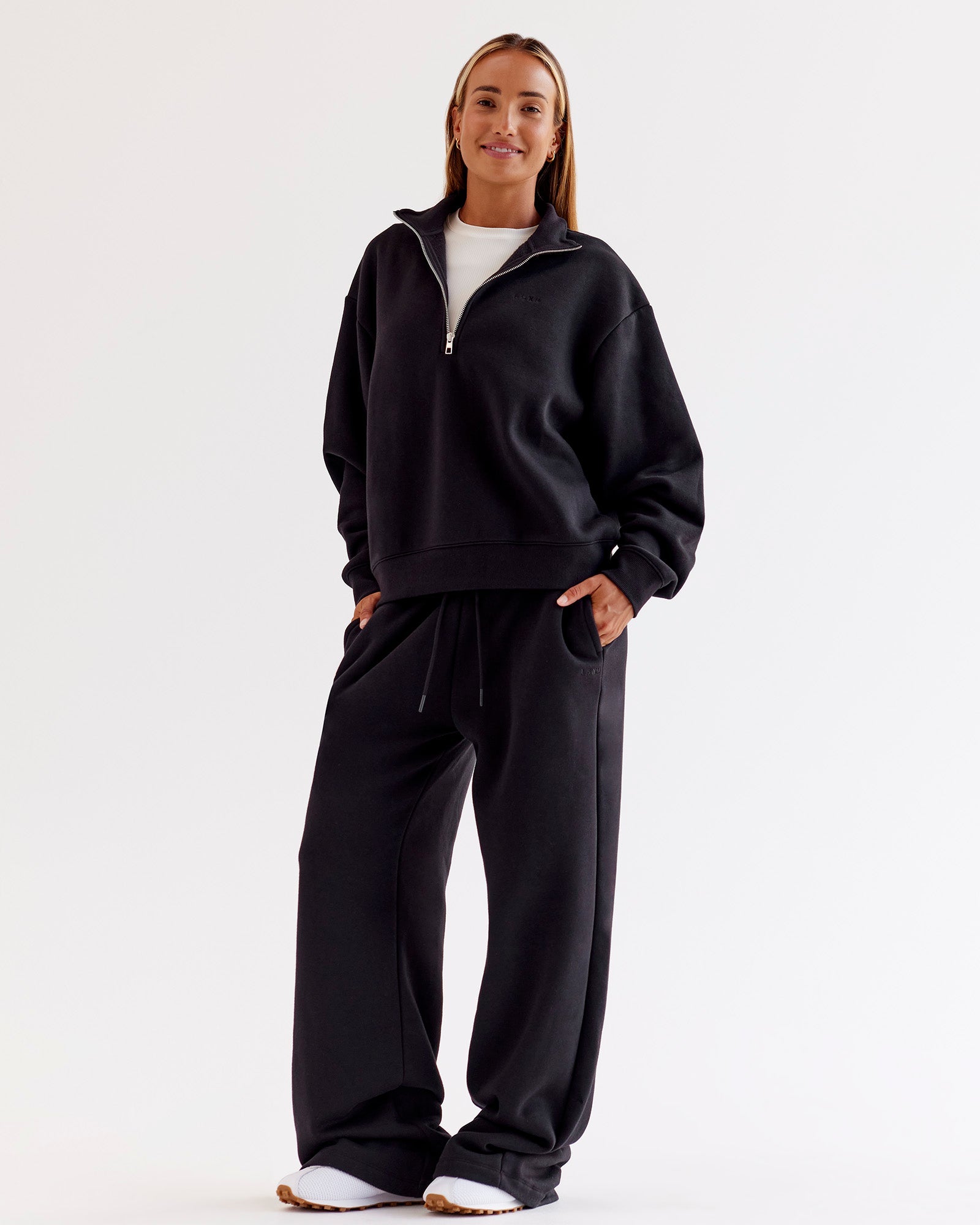 Go-To Oversized Quarter Zip Sweater - Black | LSKD – LSKD US