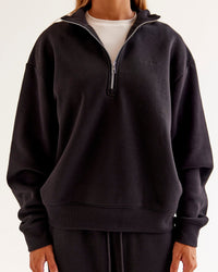 Woman wearing Go-To Oversized Quarter Zip Sweater - Black | Model:Jaimee | Size:XS | Thumbnail Index: 5