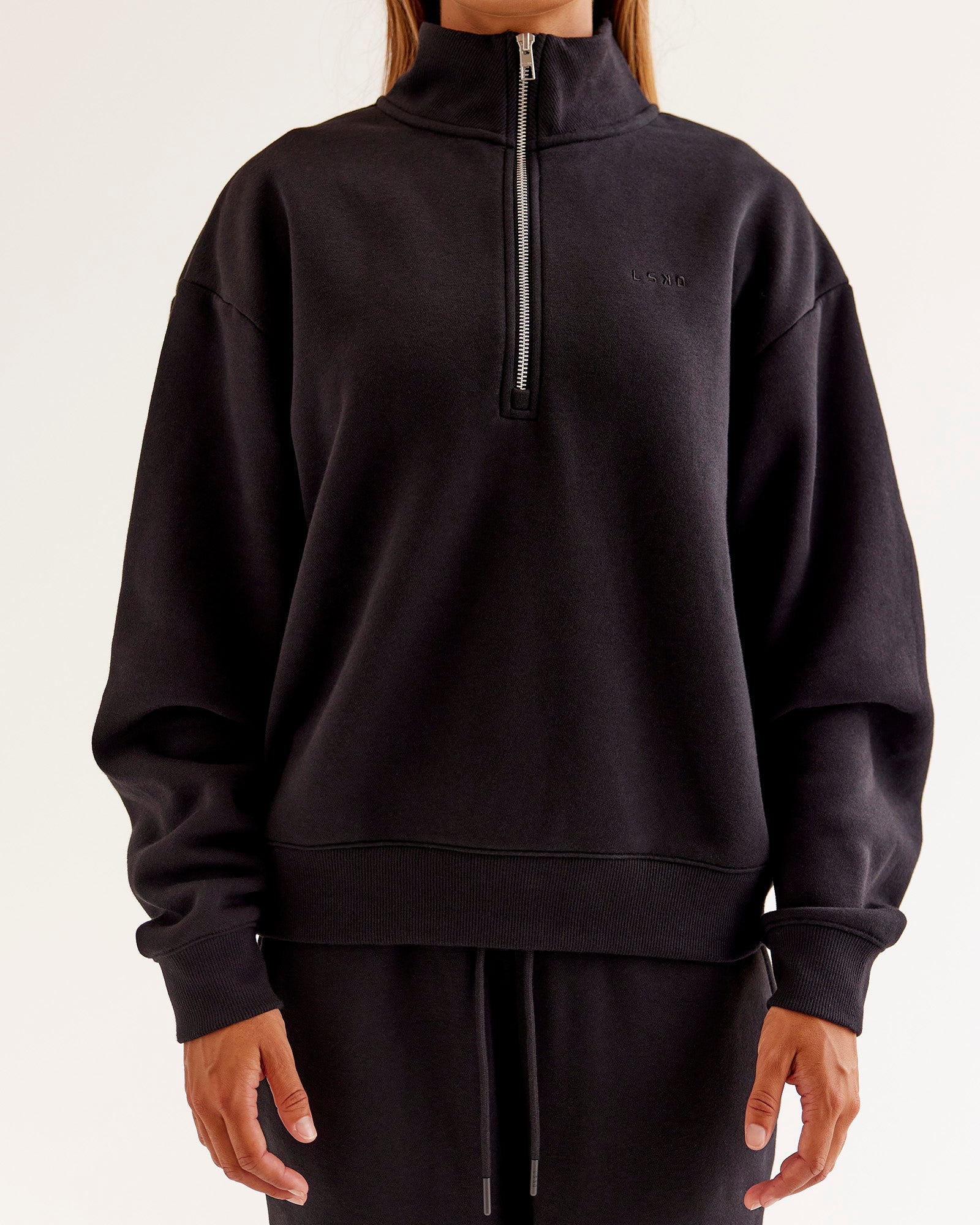 Go-To Oversized Quarter Zip Sweater - Black | LSKD – LSKD US