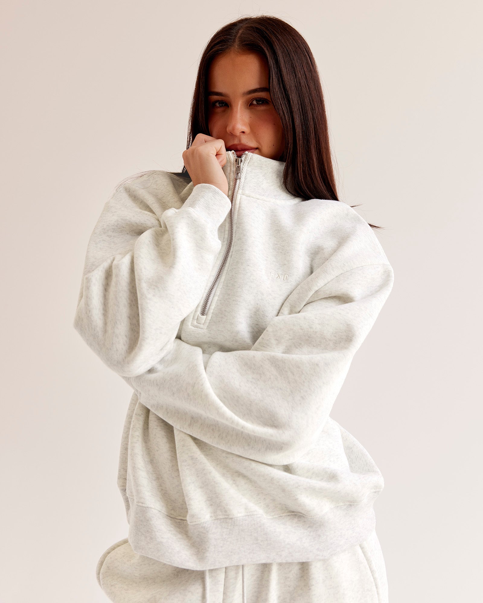 Go-To Oversized Quarter Zip Sweater - Silver Marl | LSKD – LSKD US