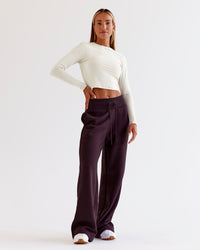 Woman wearing Go-To Wide Leg Track Pant - Midnight Plum | Model:Jaimee | Size:XS | Thumbnail Index: 7