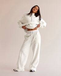 Woman wearing Go-To Wide Leg Track Pant - Silver Marl | Model:Eliza | Size:XS