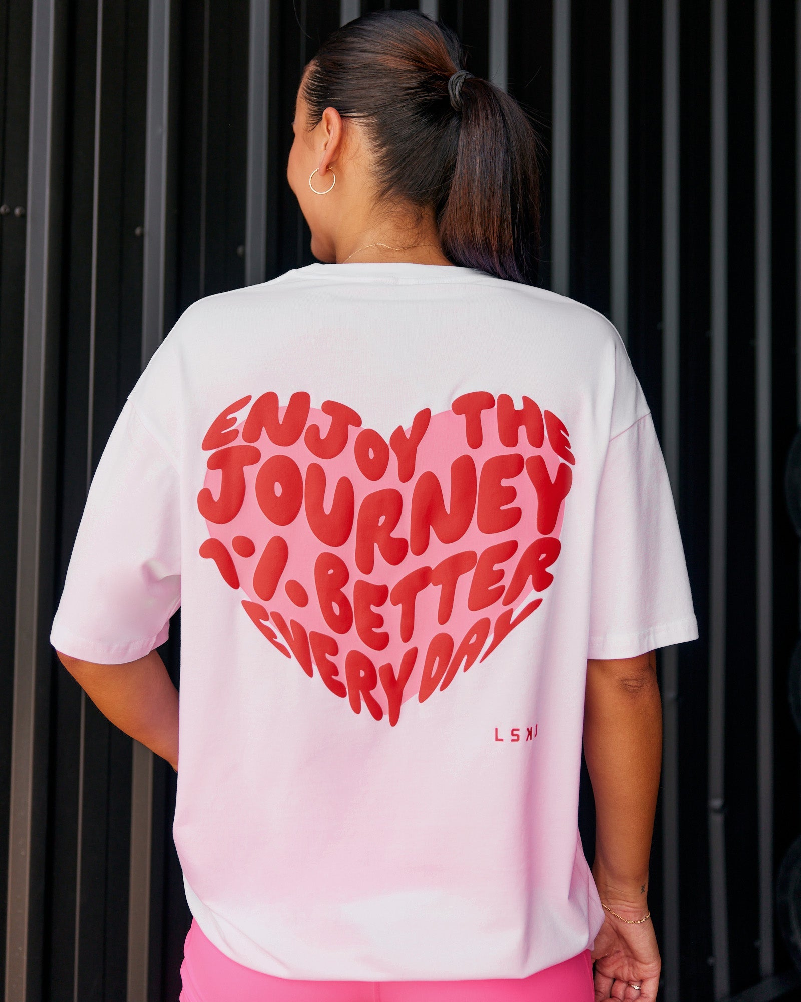 Love the Journey FLXCotton Oversized Tee - White-Candy Pink | LSKD