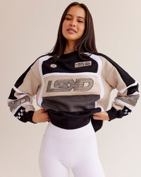 Woman wearing Power Sweater - Black-Shale Beige | Model:Eliza | Size:XS | Thumbnail Index: 6
