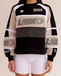 Woman wearing Power Sweater - Black-Shale Beige | Model:Eliza | Size:XS | Thumbnail Index: 5