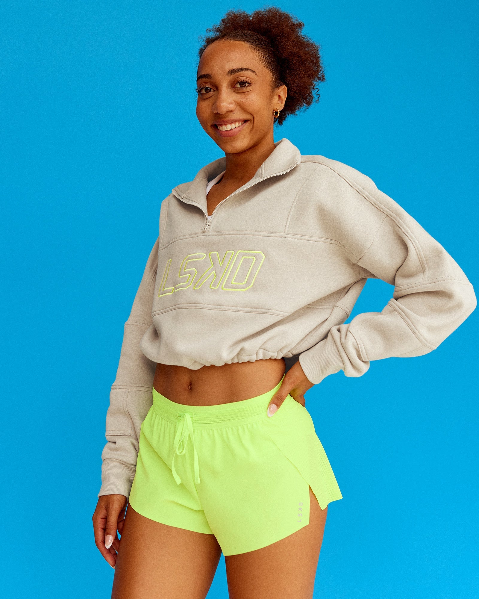 Slam Quarter Zip Sweater - Shale Beige-Lime Glo | LSKD – LSKD US