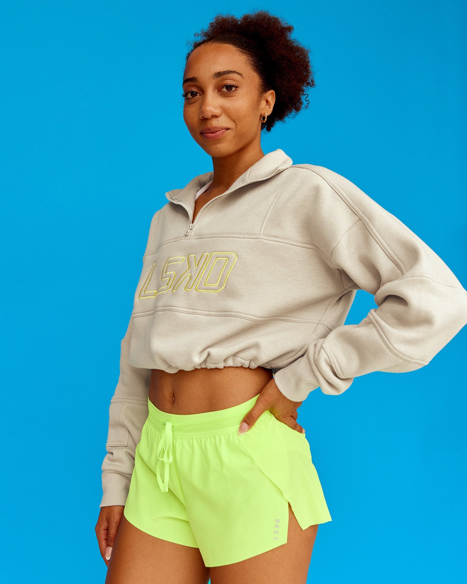 Slam Quarter Zip Sweater - Shale Beige-Lime Glo | LSKD – LSKD US