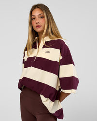 Woman wearing Oversized Rugby Polo - Off White-Cherry | Model:Georgia | Size:S 