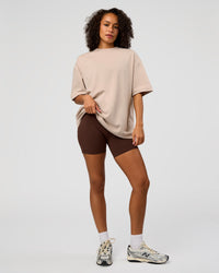 Woman wearing AfterDark ZeroCrease Oversized Tee - Shale Beige | Model:Jasmine | Size:XS | Thumbnail Index: 10