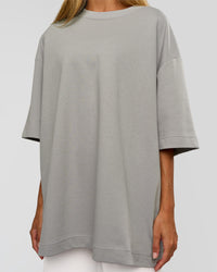 Woman wearing AfterDark ZeroCrease Oversized Tee - Alloy | Model:Georgia | Size:XS | Thumbnail Index: 10