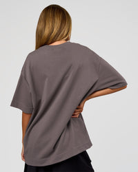Woman wearing AfterDark ZeroCrease Oversized Tee - Duskstone | Model:Georgia | Size:XS