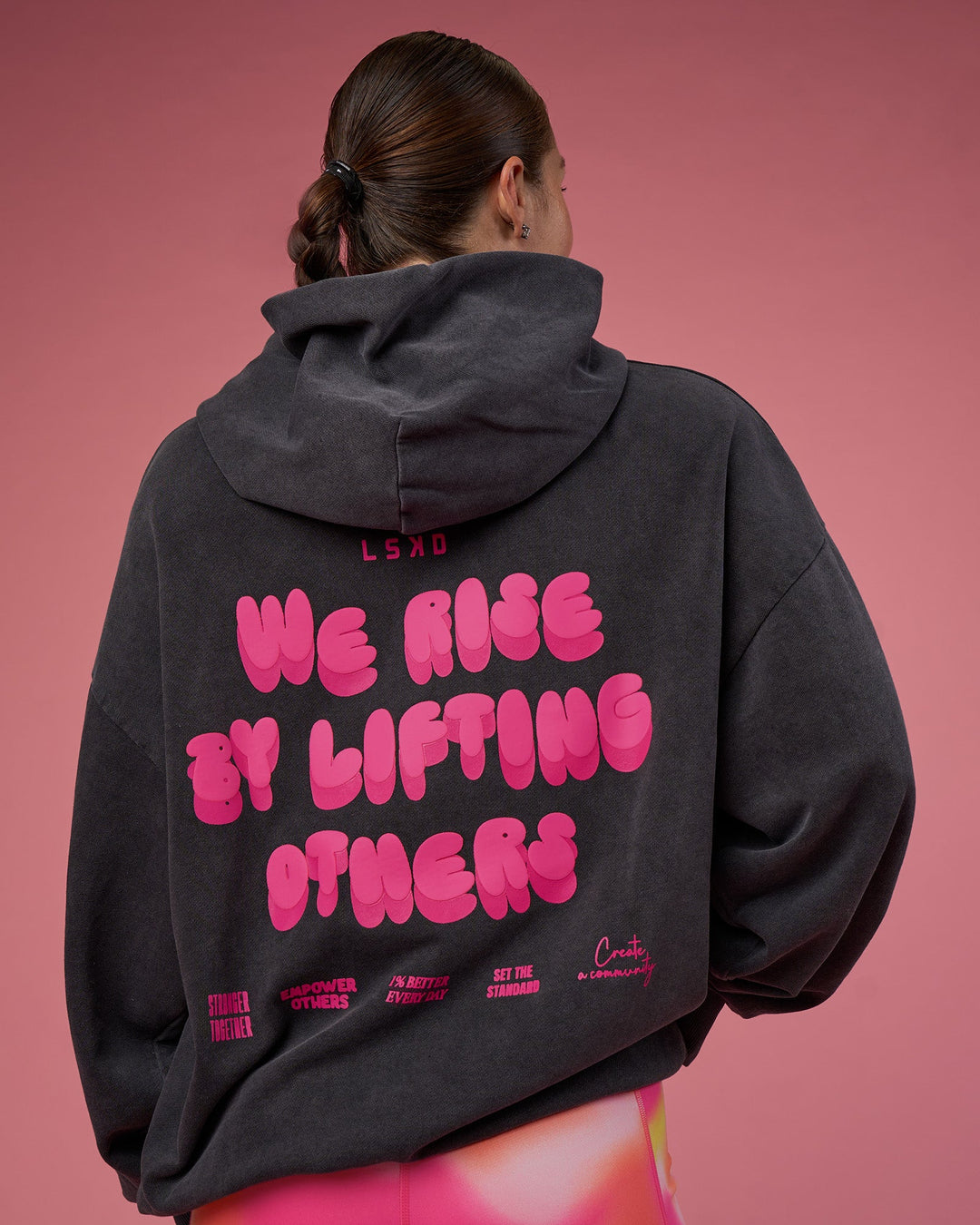 BCAM Washed Unisex Oversized Hoodie Black Washed-Pink 2XS