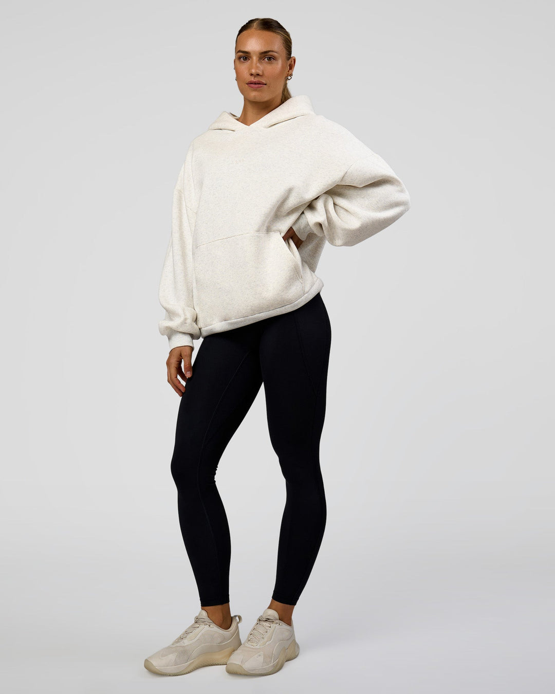 Woman wearing Base Oversized Hoodie - Silver Marl | Model:Maja | Size:XS - view 6