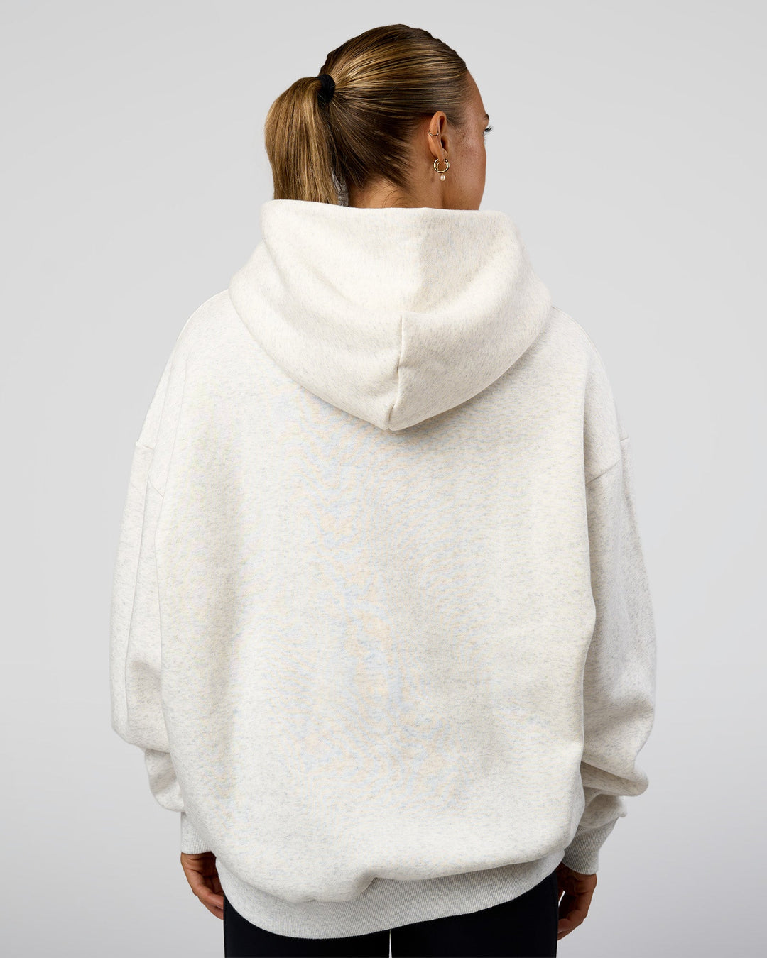 Woman wearing Base Oversized Hoodie - Silver Marl | Model:Maja | Size:XS - view 4