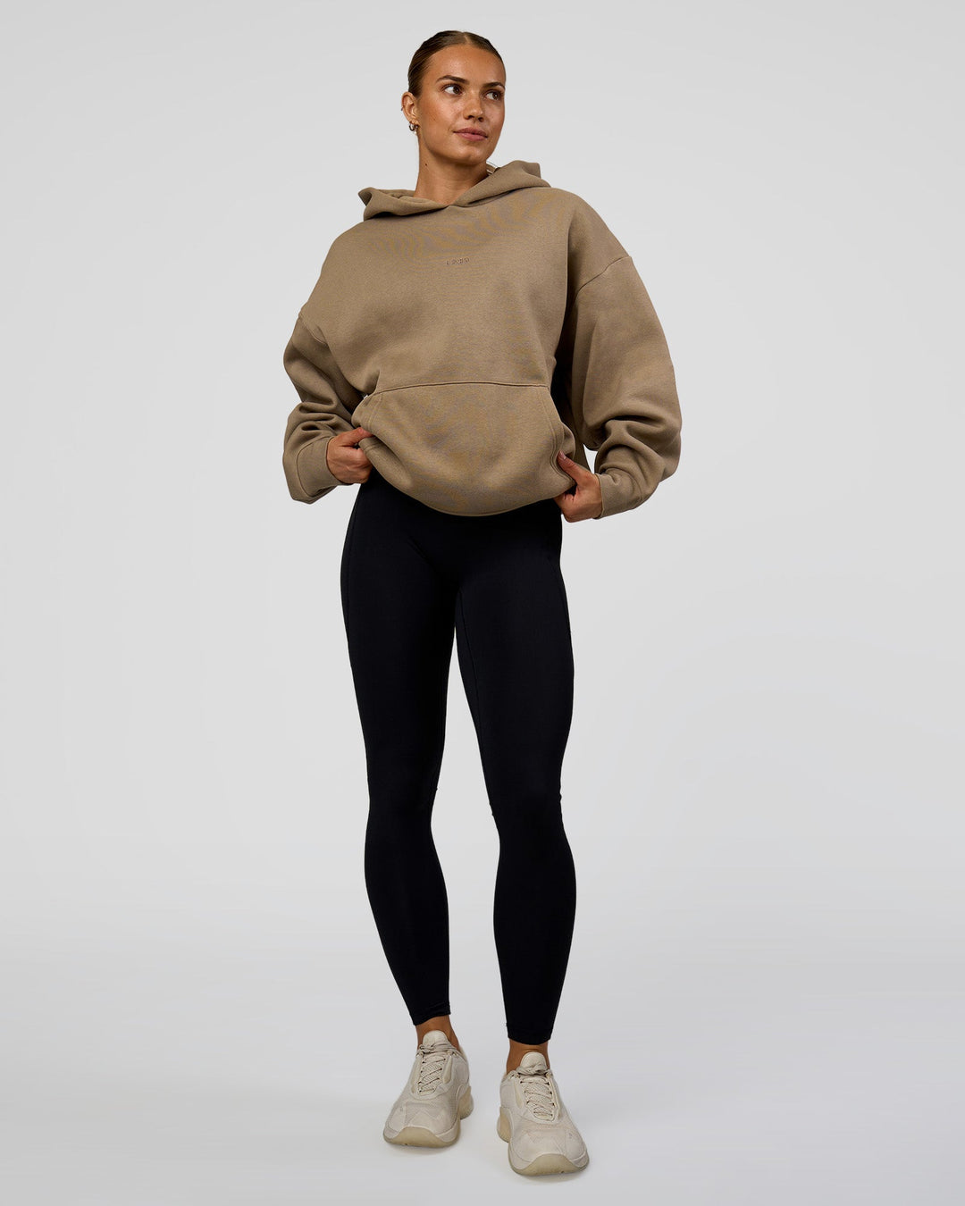 Woman wearing Base Oversized Hoodie - Taupe Ash | Model:Maja | Size:XS - view 10