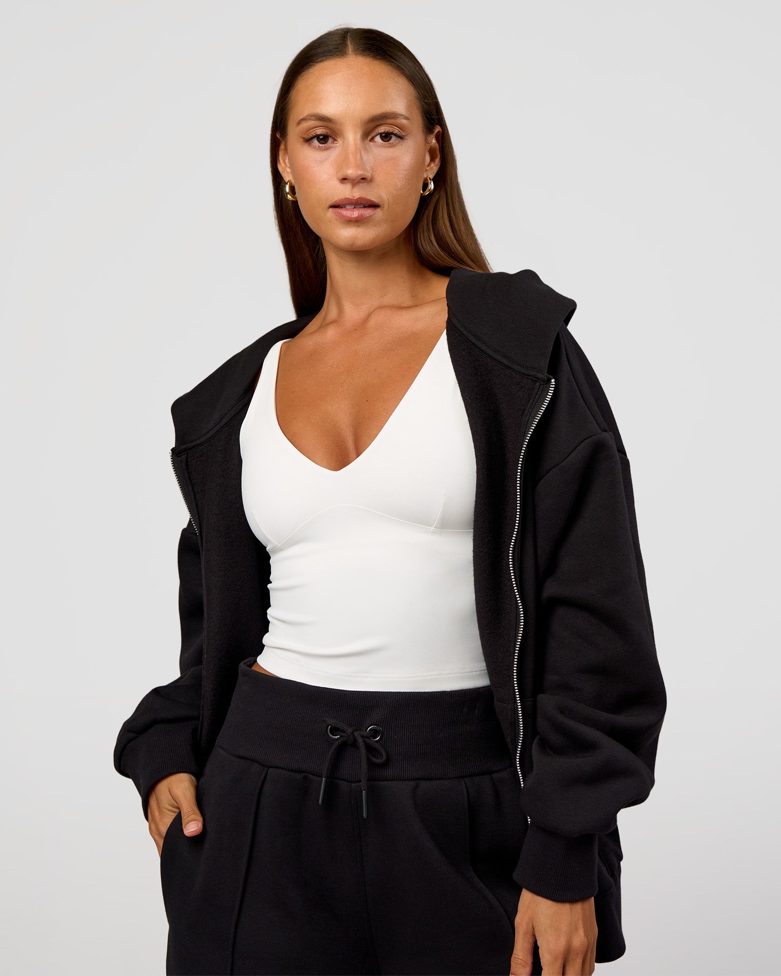 Base Zip Through Oversized Hoodie - Black | LSKD – LSKD US
