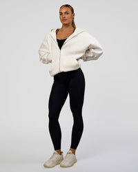 Woman wearing Base Zip Through Oversized Hoodie - Silver Marl | Model:Maja | Size:XS | Thumbnail Index: 3