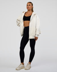 Woman wearing Base Zip Through Oversized Hoodie - Silver Marl | Model:Maja | Size:XS | Thumbnail Index: 10