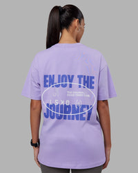 Woman wearing Be Yourself FLXCotton Tee Oversize - Violet Ray-Royal Purple | Model:Rhiley | Size:XS