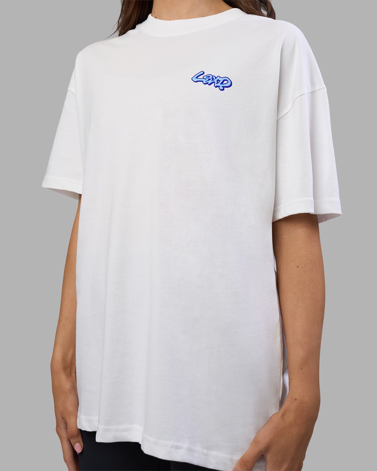 Break Through Heavyweight Oversized Tee - White-Power Cobalt