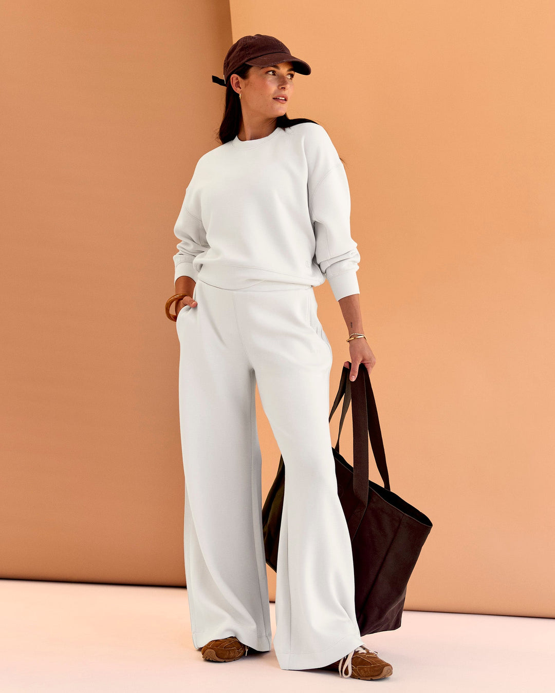 Woman wearing CF Elevate SoftTouch Pintuck Sweater  - Clay | Model:Chloe | Size:XS