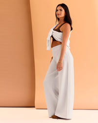 Woman wearing CF Elevate SoftTouch Pintuck Wide Leg Pant - Clay | Model:Chloe | Size:XS