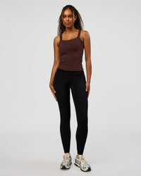 Woman wearing CF Move Through It Rib Tank - Hot Chocolate | Model:Jordan | Size:XS