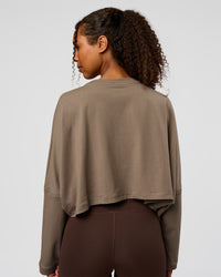 Woman wearing CF Street Surge Long Sleeve Tee - Taupe Ash | Model:Jordan | Size:XS