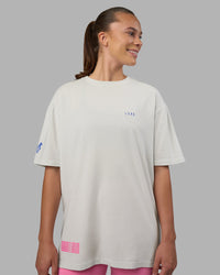 Woman wearing Cali FLXCotton Oversized Tee - Digital Mist Washed | Model:Charlize | Size:XS