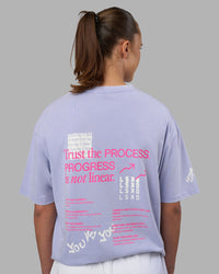 Woman wearing Cali FLXCotton Oversized Tee - Sweet Lavender Washed | Model:Charlize | Size:XS