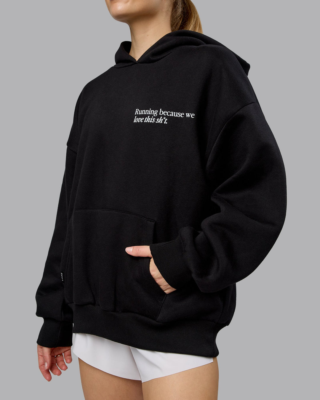 Woman wearing Checklist Oversized Hoodie - Black | Model:Emilie | Size:XS